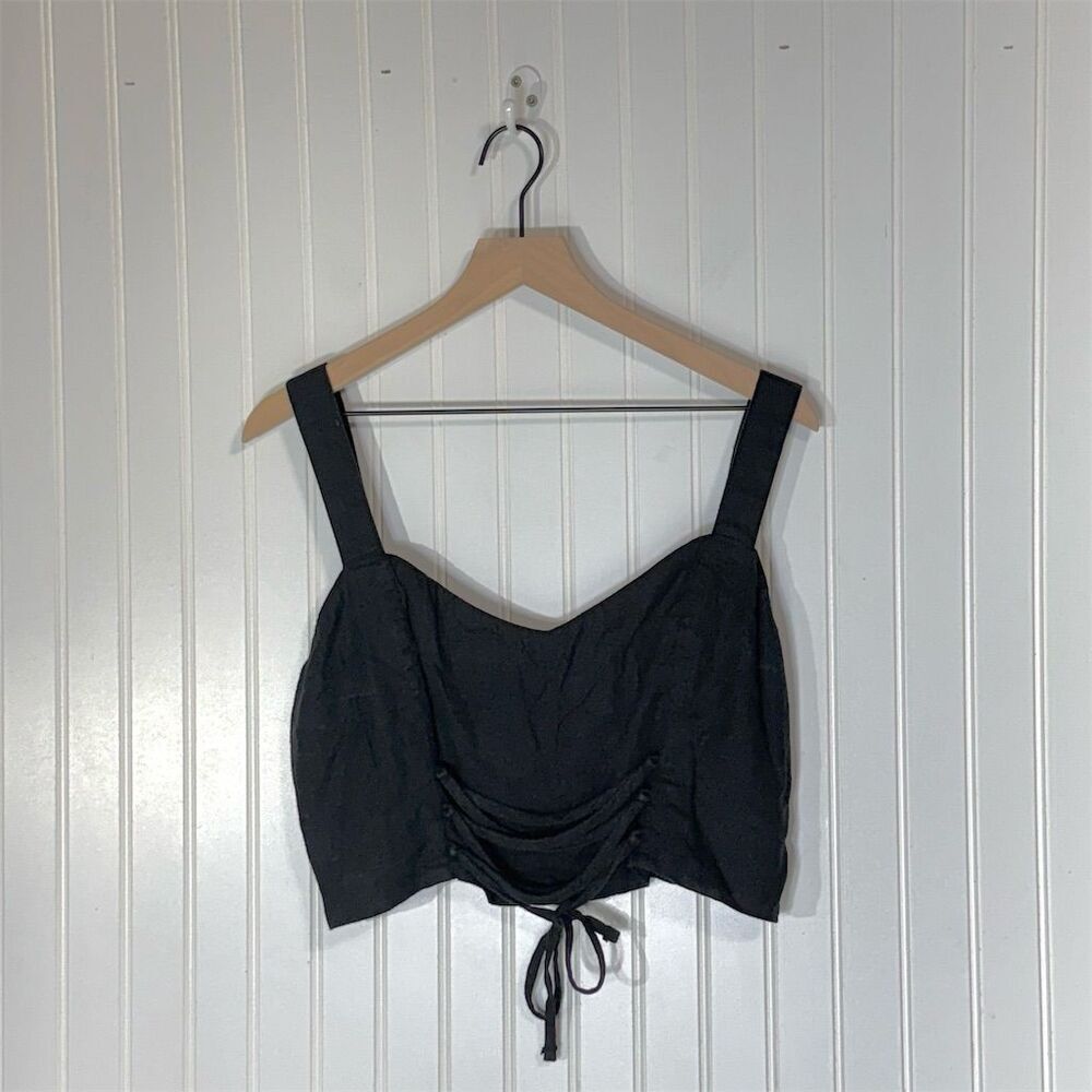 Abercrombie & Fitch Black Ruched Linen Crop Top XL Adjustable Straps Y2K Coastal